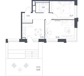 Планировка двухкомнатной(квартира) площадью 59.85 квадратных метров в ЖК “ЖК Верейская 41”