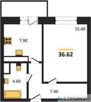 Планировка однокомнатной(квартира) площадью 39.7 квадратных метров в “ЖК Высокий берег (Ногинск)”