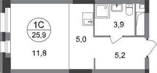 Планировка студии(квартира) площадью 25.9 квадратных метров в “ЖК Первый Московский”