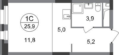 Планировка студии(квартира) площадью 25.9 квадратных метров в ЖК “ЖК Первый Московский”