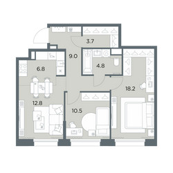 Планировка трехкомнатной(квартира) площадью 65.8 квадратных метров в ЖК “ЖК Станиславский”