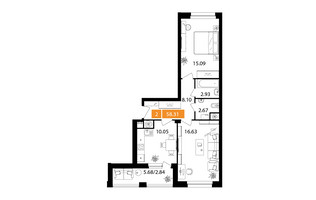 Планировка двухкомнатной(квартира) площадью 58.3 квадратных метров в “ЖК Планерный Квартал”