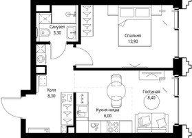Планировка однокомнатной(квартира) площадью 40.3 квадратных метров в “ЖК СЕТ”