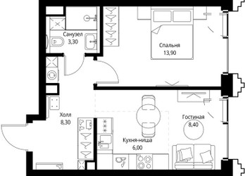 Планировка однокомнатной(квартира) площадью 40.3 квадратных метров в ЖК “ЖК СЕТ”