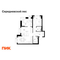 Планировка двухкомнатной(квартира) площадью 59.2 квадратных метров в “ЖК Середневский лес”