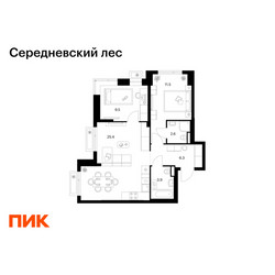 Планировка двухкомнатной(квартира) площадью 59.2 квадратных метров в ЖК “ЖК Середневский лес”