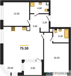 Планировка двухкомнатной(квартира) площадью 75.5 квадратных метров в ЖК “ЖК Shagal (Шагал)”