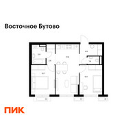 Планировка двухкомнатной(квартира) площадью 51.4 квадратных метров в “ЖК Восточное Бутово”