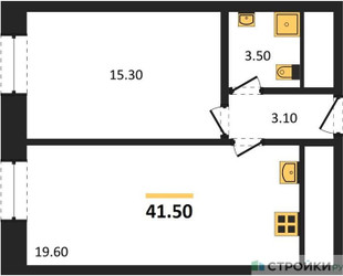 Планировка однокомнатной(квартира) площадью 41.5 квадратных метров в ЖК “ЖК ЗИЛАРТ”