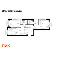 Планировка двухкомнатной(квартира) площадью 68.66 квадратных метров в “ЖК Ильинские луга”