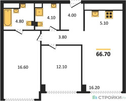 Планировка двухкомнатной(квартира) площадью 65.2 квадратных метров в “ЖК River Park Кутузовский (Ривер Парк Тауэрс)”