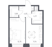 Планировка однокомнатной(апартаменты) площадью 35.79 квадратных метров в “ЖК Апарт-отель Тропарево парк”