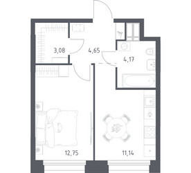 Планировка однокомнатной(апартаменты) площадью 35.79 квадратных метров в ЖК “ЖК Апарт-отель Тропарево парк”