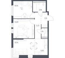 Планировка двухкомнатной(квартира) площадью 55.76 квадратных метров в “ЖК Пригород Лесное”
