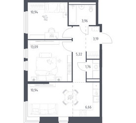 Планировка двухкомнатной(квартира) площадью 55.76 квадратных метров в ЖК “ЖК Пригород Лесное”