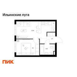 Планировка однокомнатной(квартира) площадью 32.56 квадратных метров в ЖК “ЖК Ильинские луга”