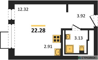Планировка студии(квартира) площадью 22.28 квадратных метров в “ЖК Молжаниново”