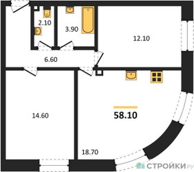Планировка двухкомнатной(квартира) площадью 58.1 квадратных метров в ЖК “ЖК ЗИЛАРТ”