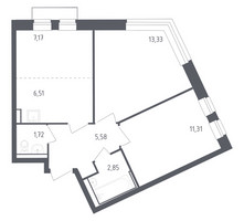 Планировка двухкомнатной(квартира) площадью 47.5 квадратных метров в “ЖК Рублевский Квартал”
