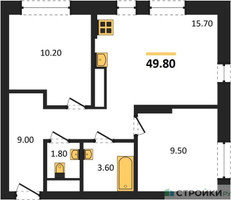 Планировка двухкомнатной(квартира) площадью 49.8 квадратных метров в “ЖК Первый Московский”