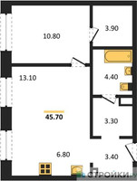 Планировка однокомнатной(квартира) площадью 45.7 квадратных метров в “Жилые кварталы Белый Град”