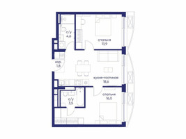 Планировка двухкомнатной(квартира) площадью 58.42 квадратных метров в “ЖК Остров”