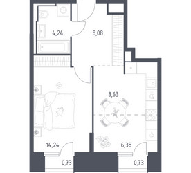 Планировка однокомнатной(апартаменты) площадью 43.03 квадратных метров в ЖК “ЖК Скай Спутник”
