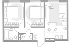 Планировка трехкомнатной(квартира) площадью 54.25 квадратных метров в “ЖК Аникеевский”