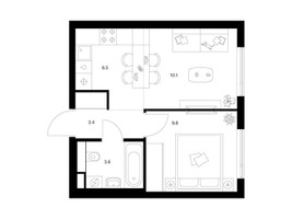 Планировка однокомнатной(квартира) площадью 33.4 квадратных метров в “ЖК Мичуринский Парк”