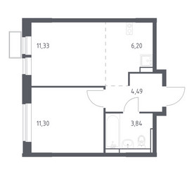 Планировка однокомнатной(квартира) площадью 36.5 квадратных метров в ЖК “ЖК Новое Видное”