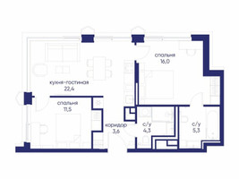 Планировка двухкомнатной(квартира) площадью 63.12 квадратных метров в “ЖК Остров”