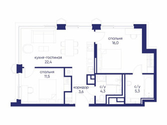 Планировка двухкомнатной(квартира) площадью 63.12 квадратных метров в ЖК “ЖК Остров”