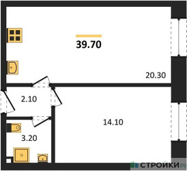 Планировка однокомнатной(квартира) площадью 39.7 квадратных метров в ЖК “ЖК ЗИЛАРТ”