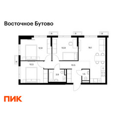 Планировка трехкомнатной(квартира) площадью 68.3 квадратных метров в ЖК “ЖК Восточное Бутово”