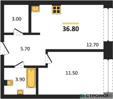 Планировка однокомнатной(квартира) площадью 36.8 квадратных метров в “ЖК Portland (Портланд)”