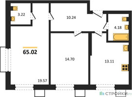 Планировка двухкомнатной(квартира) площадью 65.02 квадратных метров в “ЖК Бархат”