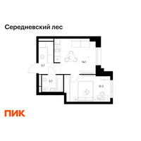Планировка однокомнатной(квартира) площадью 35.7 квадратных метров в “ЖК Середневский лес”