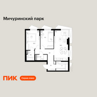Планировка двухкомнатной(квартира) площадью 62.9 квадратных метров в “ЖК Мичуринский Парк”