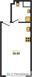 Планировка студии(апартаменты) площадью 28.8 квадратных метров в ЖК “ЖК Наметкин Тауэр”