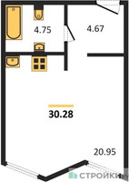 Планировка студии(апартаменты) площадью 30.28 квадратных метров в “ЖК Инсайдер”