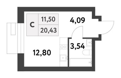 Планировка студии(квартира) площадью 20.46 квадратных метров в ЖК “ЖК Smart Garden (Смарт Гарден)”