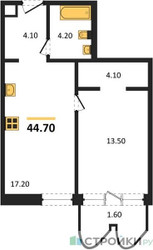 Планировка однокомнатной(квартира) площадью 44.7 квадратных метров в ЖК “ЖК Союз (СВАО)”