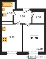 Планировка однокомнатной(квартира) площадью 31.2 квадратных метров в “ЖК ЭкоБунино (Южное Бунино)”