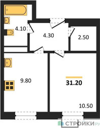 Планировка однокомнатной(квартира) площадью 31.2 квадратных метров в ЖК “ЖК ЭкоБунино (Южное Бунино)”