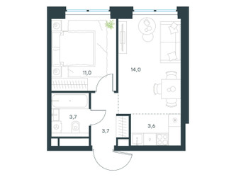 Планировка двухкомнатной(квартира) площадью 36 квадратных метров в ЖК “ЖК Level Звенигородская”