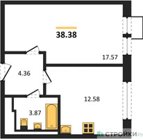 Планировка однокомнатной(квартира) площадью 38.38 квадратных метров в “ЖК Квартал Ивакино”