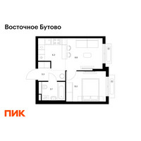 Планировка однокомнатной(квартира) площадью 33.6 квадратных метров в “ЖК Восточное Бутово”