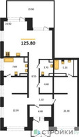 Планировка двухкомнатной(квартира) площадью 125.8 квадратных метров в “ЖК Первый квартал”