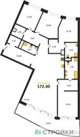 Планировка 4+ комнатной(квартира) площадью 172.4 квадратных метров в “ЖК Остров”