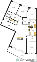 Планировка 4+ комнатной(квартира) площадью 172.4 квадратных метров в ЖК “ЖК Остров”